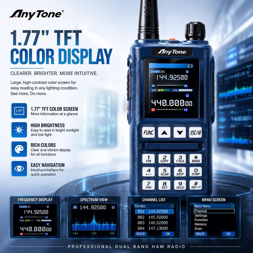 AnyTone UVA1 Dual Band Amateur Radio Handheld Transceiver Ham Radio,Air Band Receive, NOAA Weather, VOX, DTMF