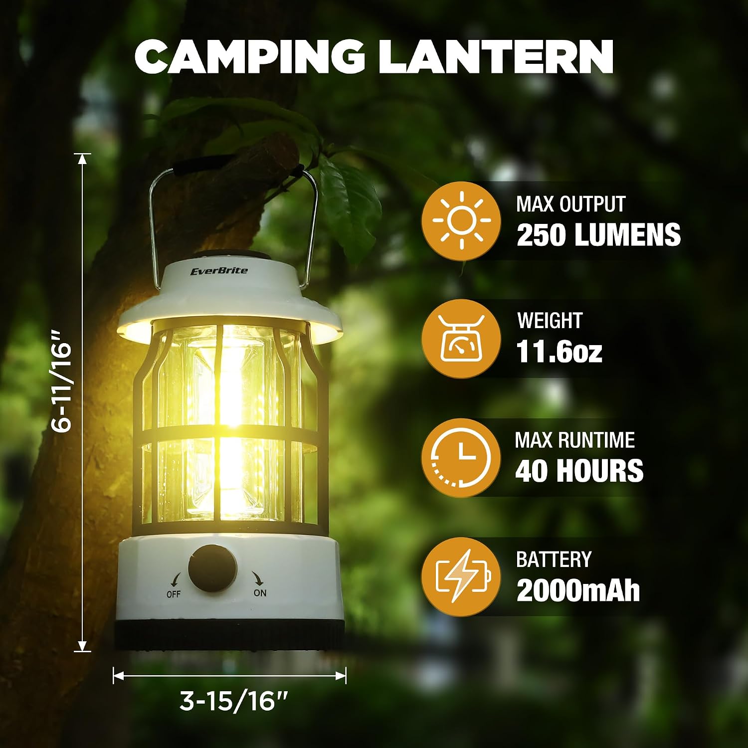 Rechargeable LED Camping Lantern with Stepless Dimming | Vintage Portable Camping Light, Stepless Dimming, Long