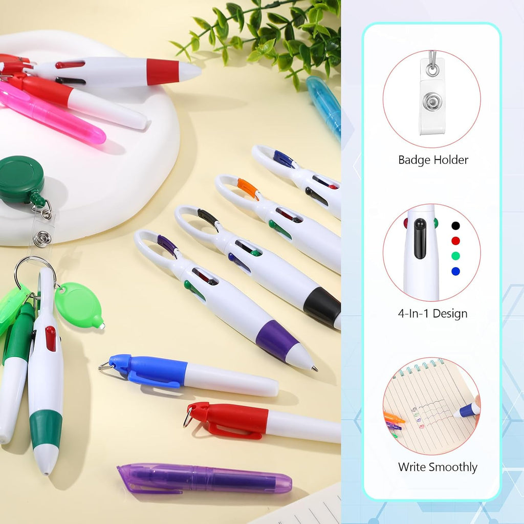 30 Pcs Retractable Shuttle Pen Clip with Mini Highlighter Nurse Badge Pen Neon Marker LED Keychain Ring Clip