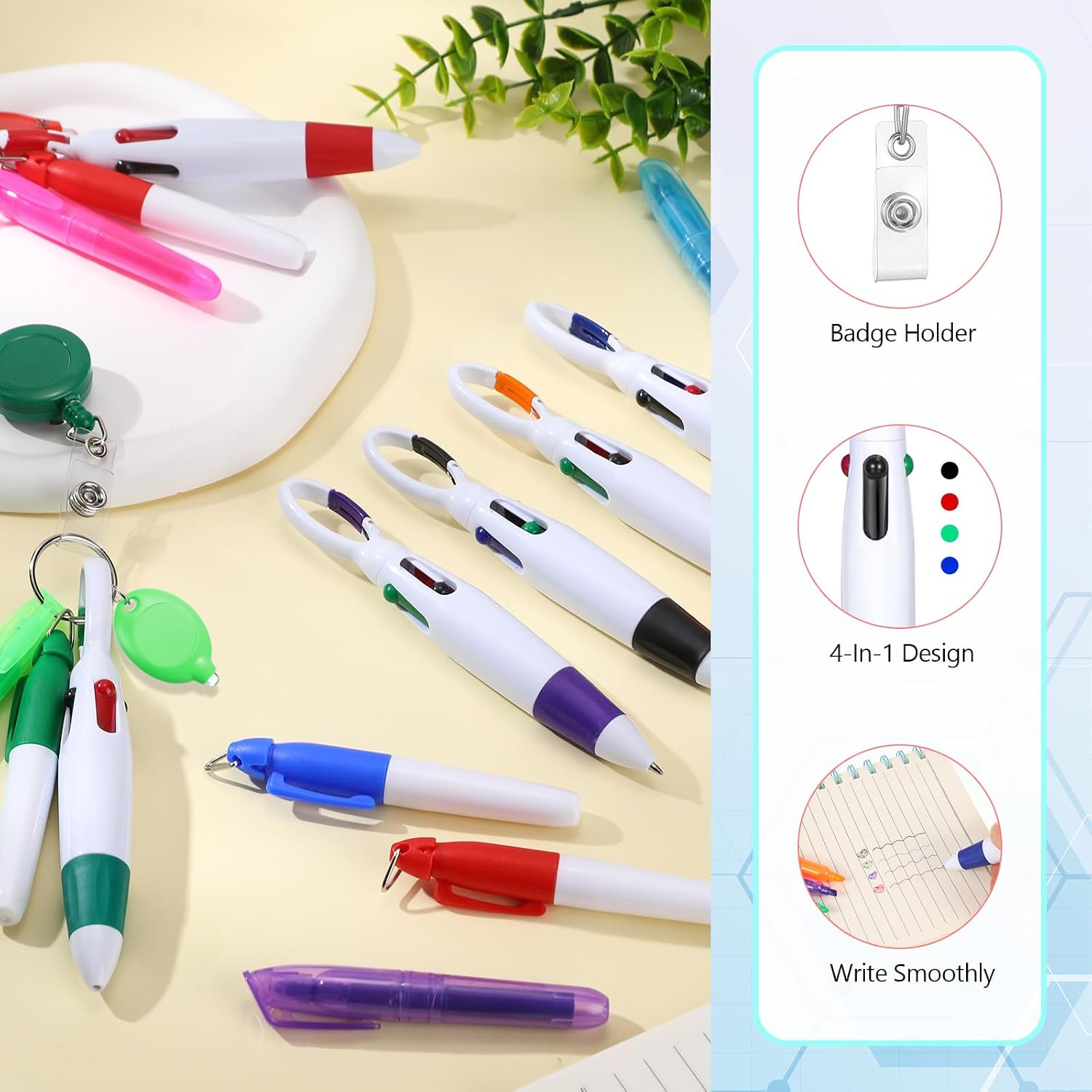 30 Pcs Retractable Shuttle Pen Clip with Mini Highlighter Nurse Badge Pen Neon Marker LED Keychain Ring Clip