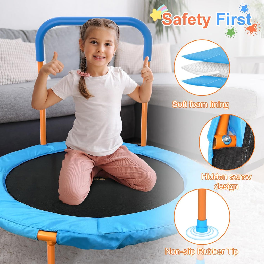 36-Inch Toddler Trampoline with Foam Handle, Foldable Indoor Outdoor Mini Rebounder for Kids Ages 2–6