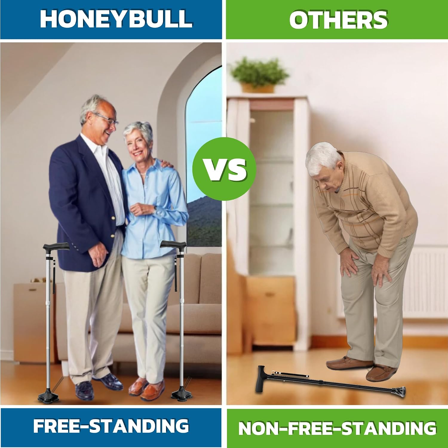 Walking Cane for Men & Women Foldable, Adjustable, Heavy Duty, Free Standing, All Terrain, Collapsible Walking Sticks
