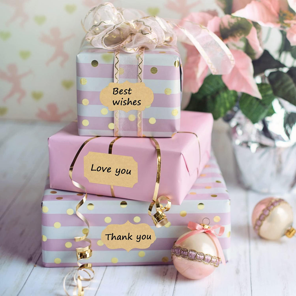 Fancy Shape Kraft Label Stickers, 256 Pcs Gift Tag Stickers
