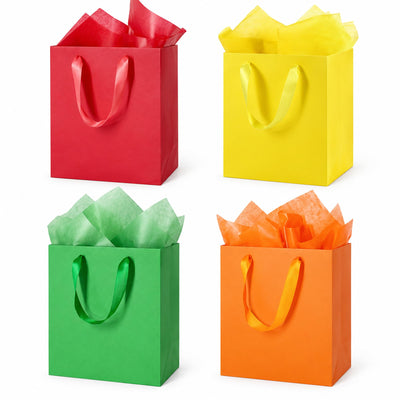 4Pcs Small Medium Gift Bags With 8 Tissue Paper 8x5x10 Inch