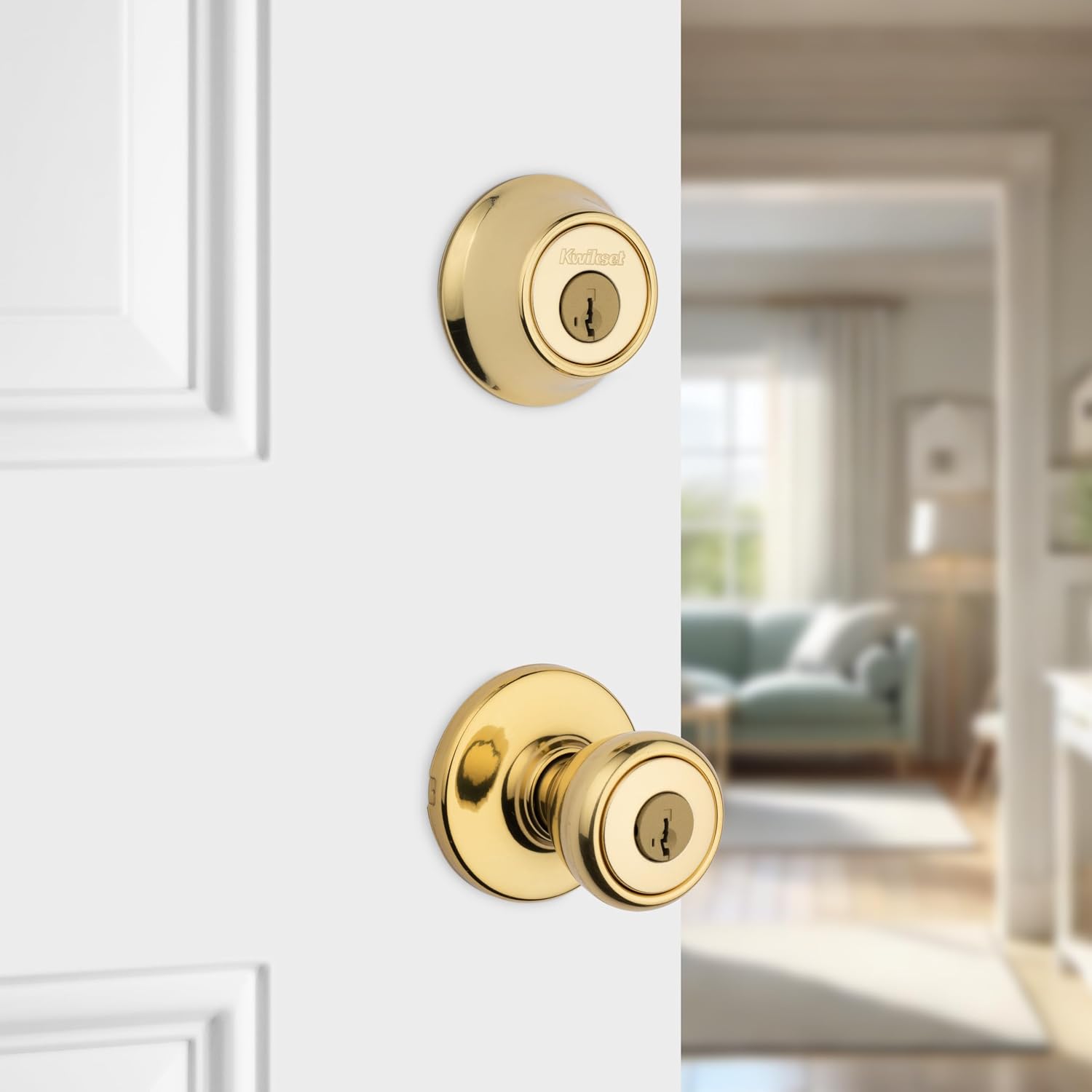 Tylo Front Door Lock Handle and Deadbolt Set, Entry Handleset Exterior with Interior Door Knob, Polished Brass, Pick
