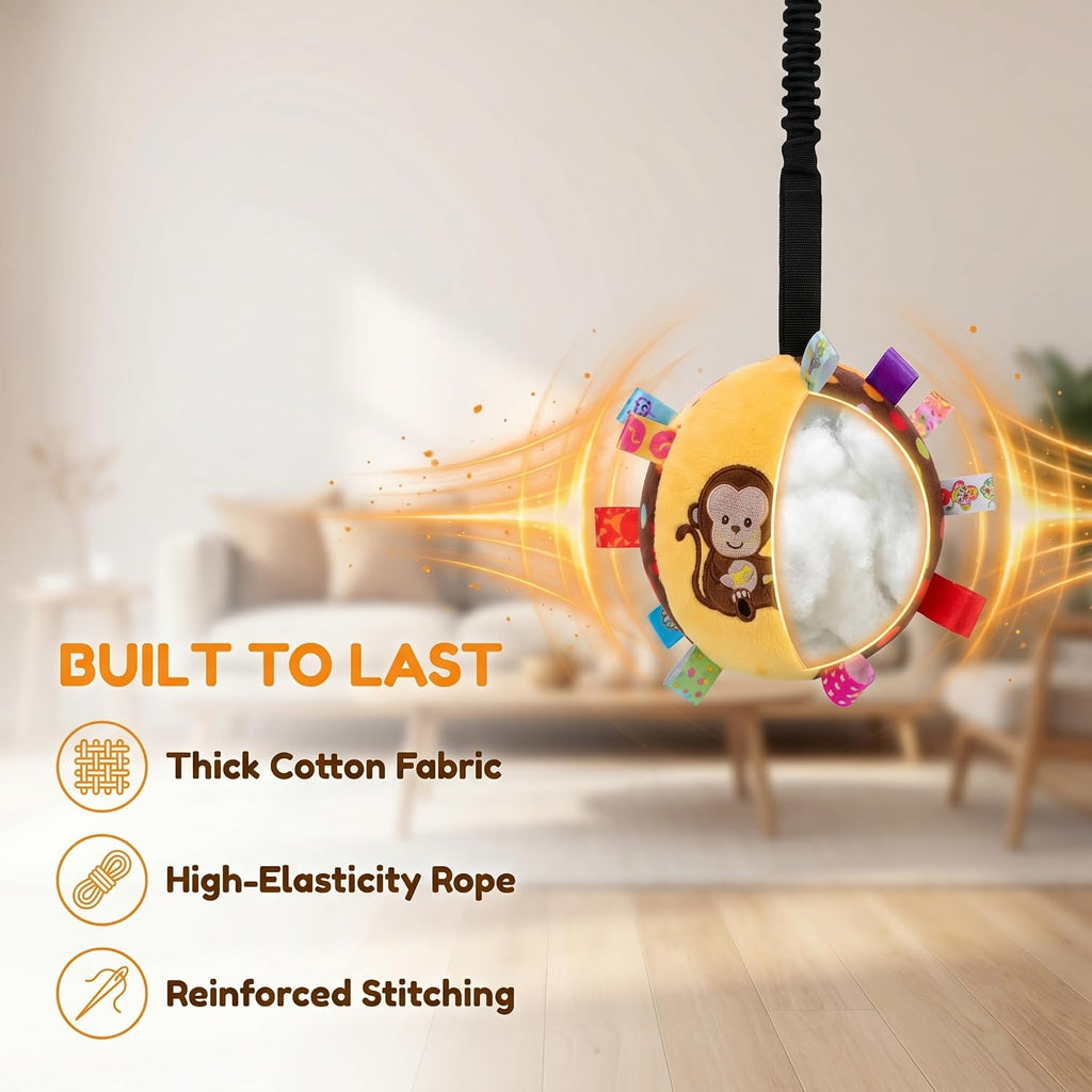 Colorful Squeaky Hanging Dog Training Toy with 60 inch Elastic Ropes Soft, 6-Inch Soft Stuffed Ball with Cotton