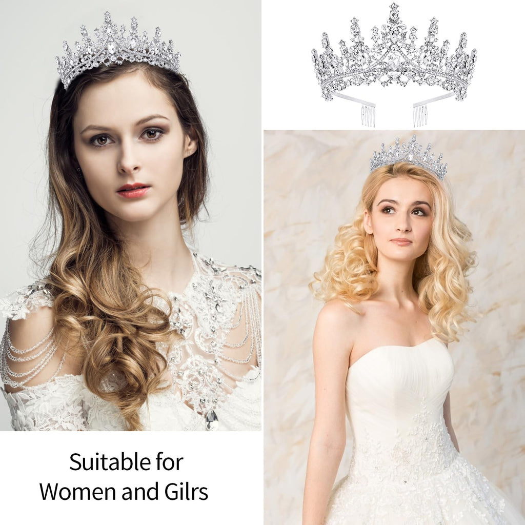 Silver Crystal Birthday Queen Tiara Crowns for Women Girls Birthday Queen Headband Sash Elegant Princess Crown with