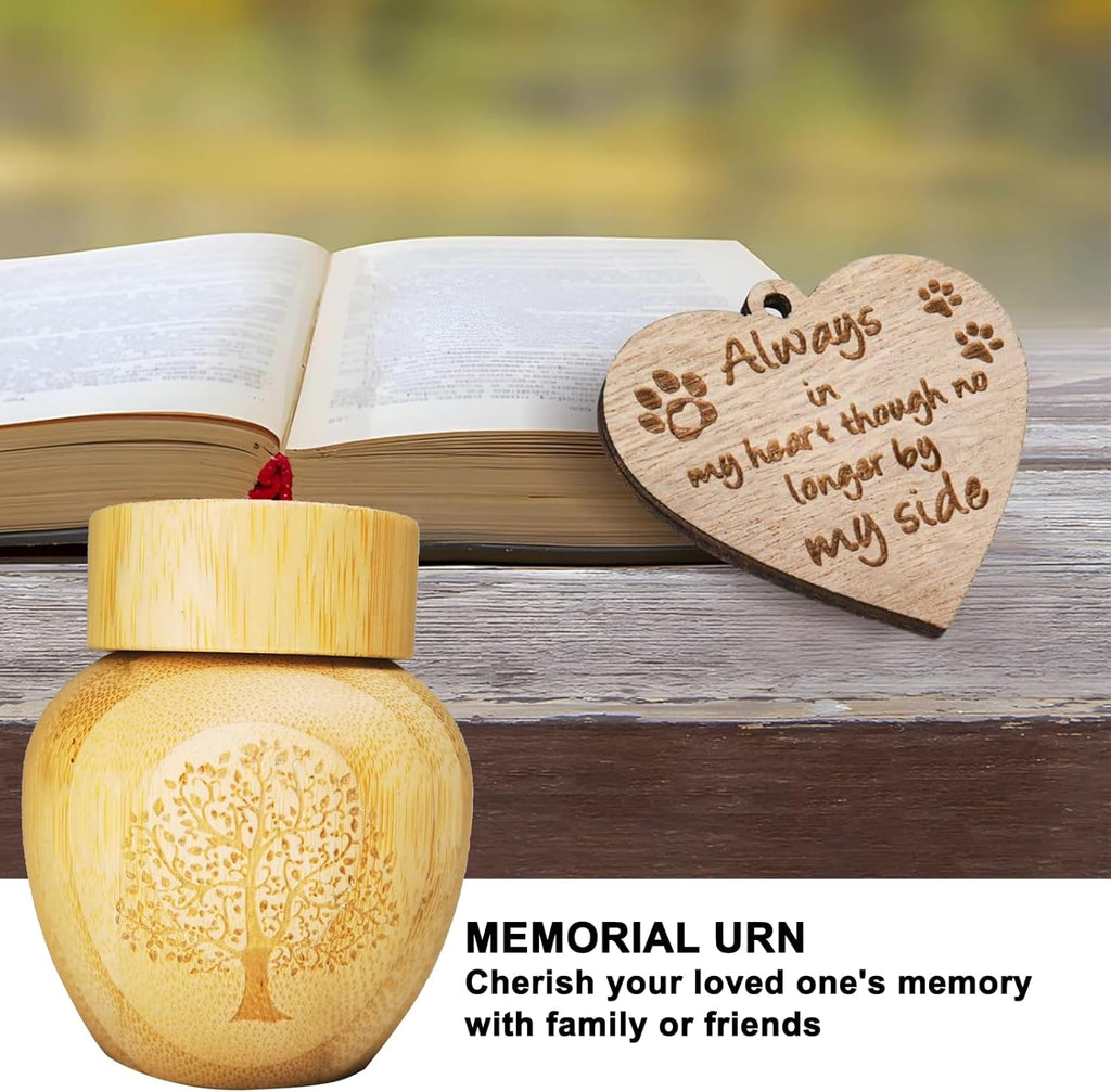 Mini Scattering Urns for Human Ashes Adult, Tree of Life Pattern Engraved Biodegradable Bamboo Urns, 2.1''x2.6''