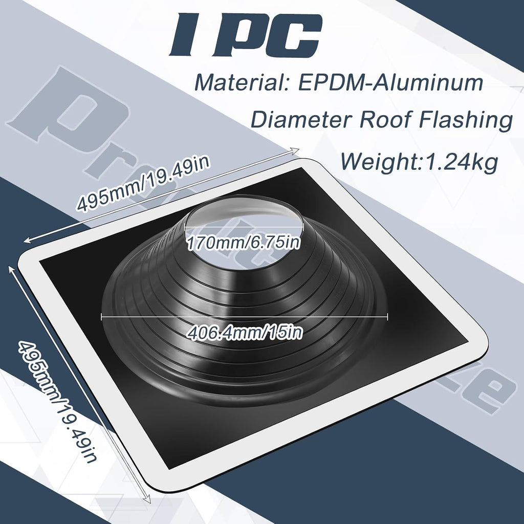 #8 Epdm Metal Roof Pipe Flashing, Fits 6-3/4" to 15'' Od Pipes, Flexible Roof Flashing with Aluminum Base, Waterproof
