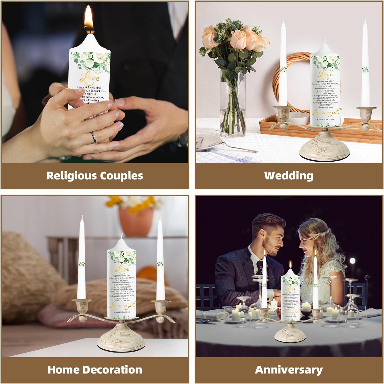 Unity Wedding Candles Ceremony Set with Holder, Stable Rustic Unity Candle Stand, Christian Unity Wedding Candle Set