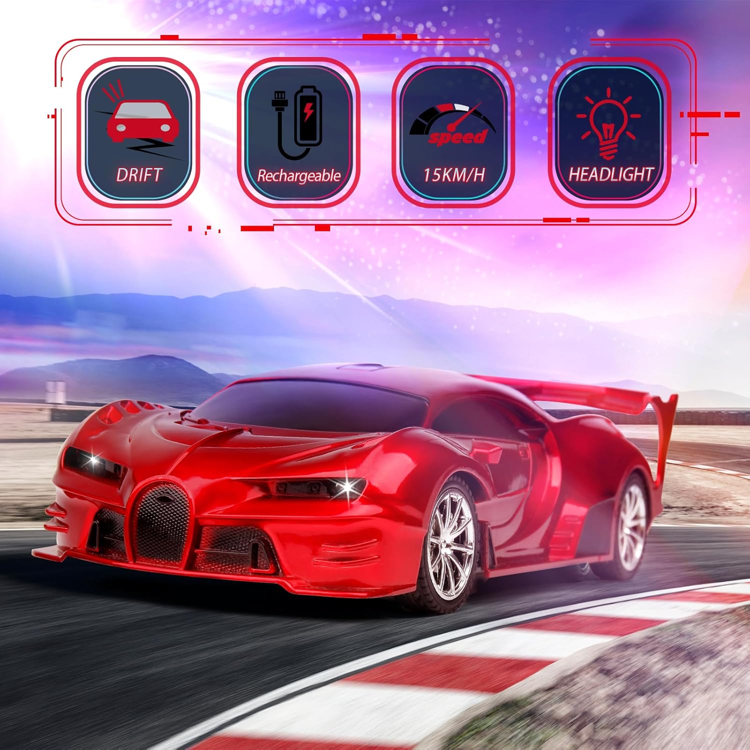 Remote Control Car Rechargeable High Speed 1/18 RC Cars Toys for Boys Girls Vehicle Racing Hobby with Headlight