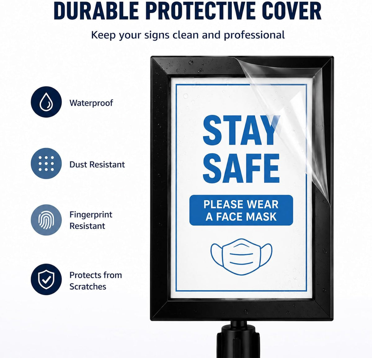 4 Pcs Stanchion Sign Holder Double Sided Frame with Cover