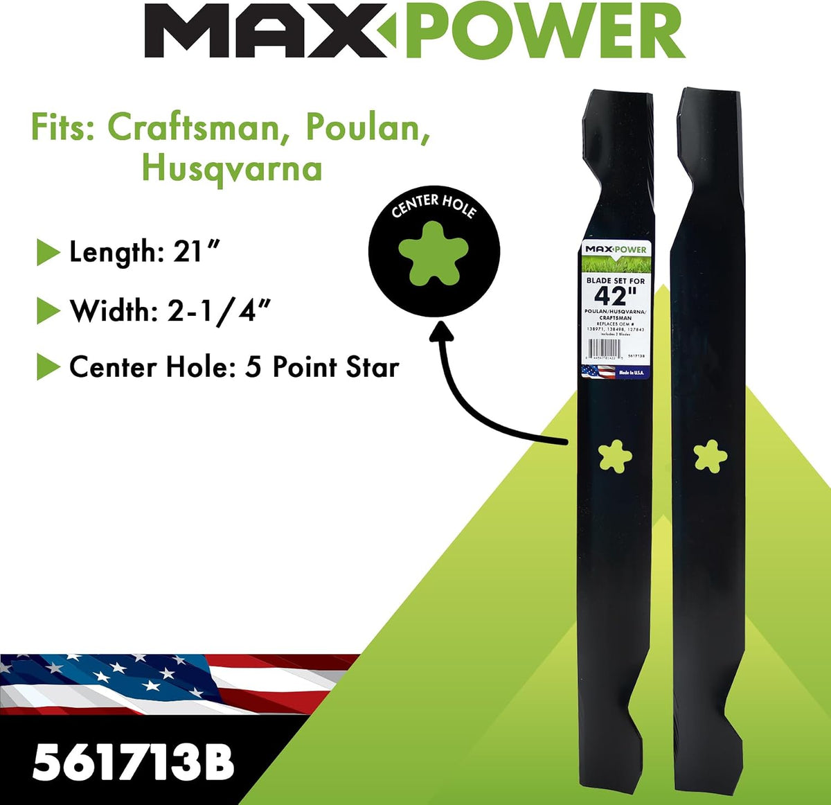 MaxPower 561713B 2-Blade Set for 42" Cut Poulan/Husqvarna/Craftsman Replaces 138498, 138971, 127843, 532138971, 532127843, 532138498, CMXGZAM110136