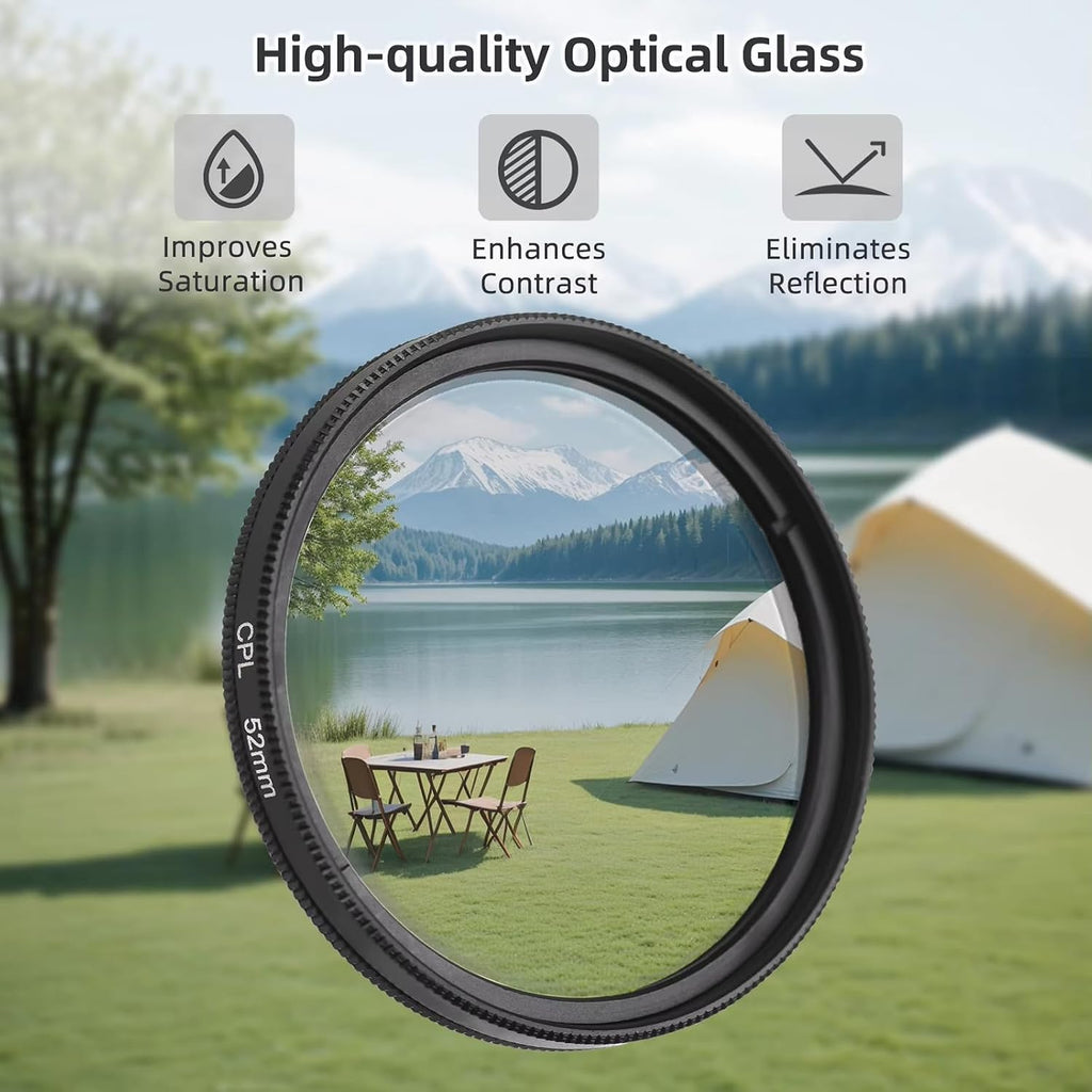 10 in 1 Phone Camera Lens Kit, 52mm Clip-on Glass CPL Polarizing Lens for iPhone with 10 x Macro Lens, 7 Color Lens