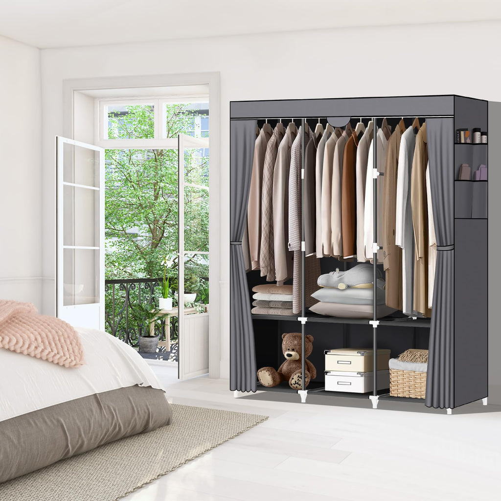 Portable Closet, Wardrobe Closet with 3 Hanging Rods and 6 Storage