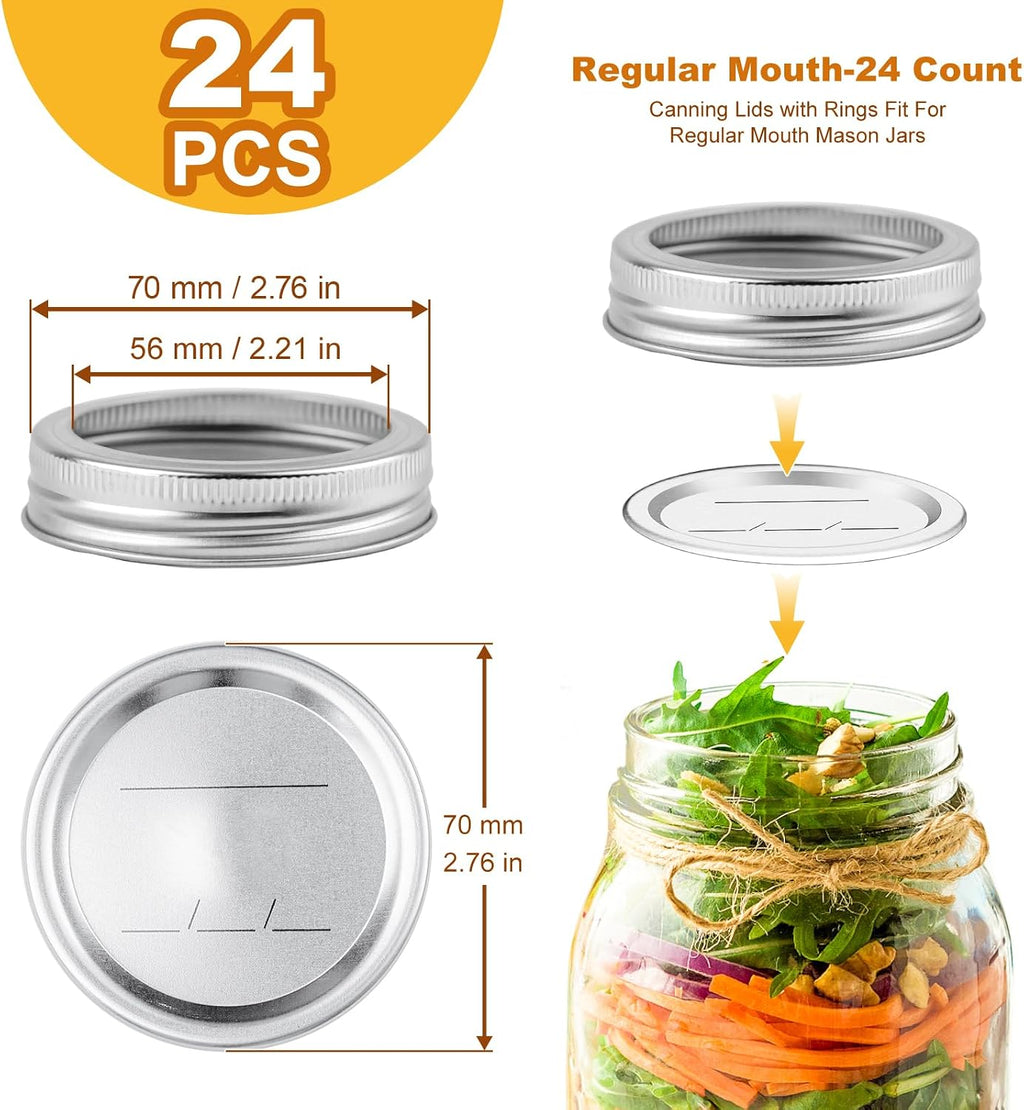 Canning Jar Lids With Rings For Mason Regular Mouth 24Pcs Regular Mouth Kerr Ball Jars Lids With Rings Good Sealing