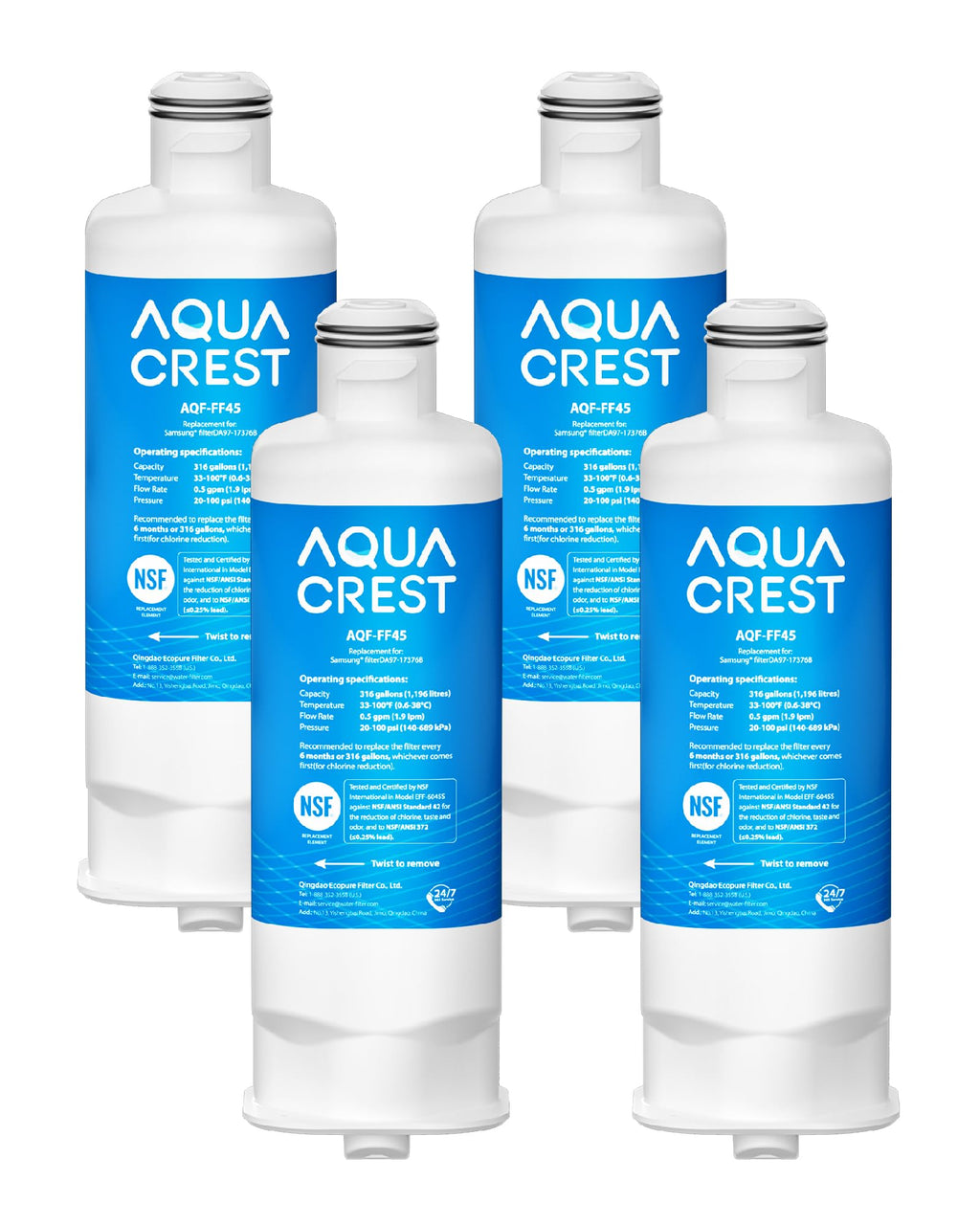 Water Filter, Replacement for Samsung DA97-17376B, 4 Pack