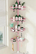 Corner Shower Caddy Tension Pole - Corner Shower Organizer Pink Cute | Bathroom Shower Shelf for Shampoo, 25–114 Inch