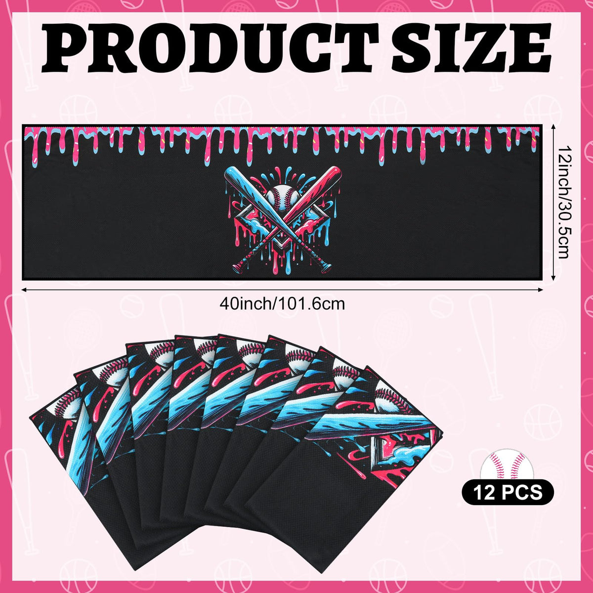 12 Pcs Baseball Cooling Towels Baseball Drip (Black)