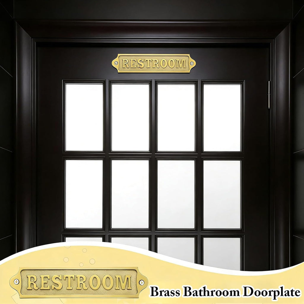 8.5 x 2 Inch Restroom Sign Solid Brass Metal Door Sign