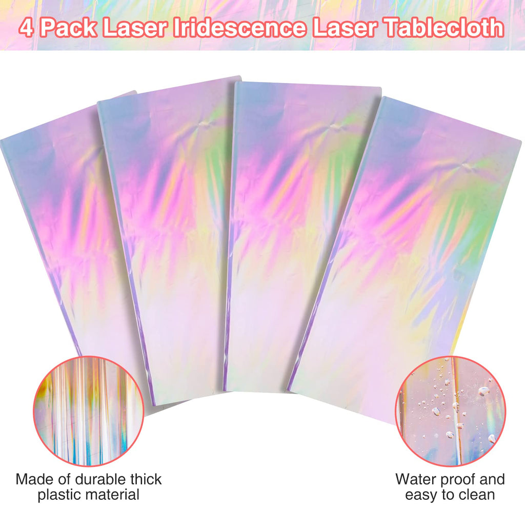 4 Pack Iridescent Plastic Tablecloths, Disposable Table Covers