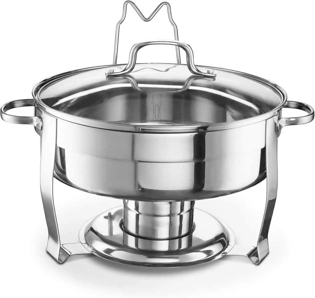 Chafing Dish for Buffet Set, by Kook, Catering Food Warmers, Round Dishes, Warmer Tray, Stainless Steel with Glass