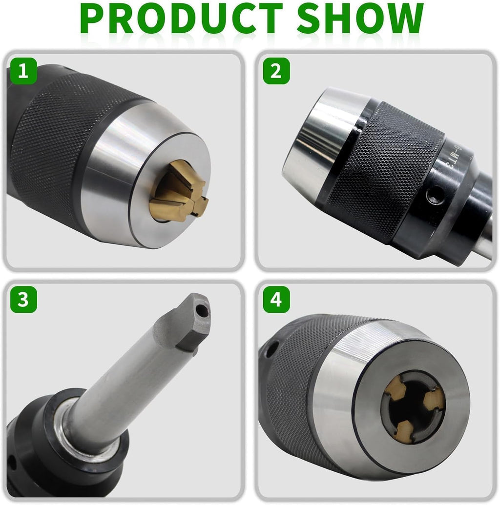 1/8"-5/8" Heavy Duty MT3 Shank Lathe Keyless Drill Chuck
