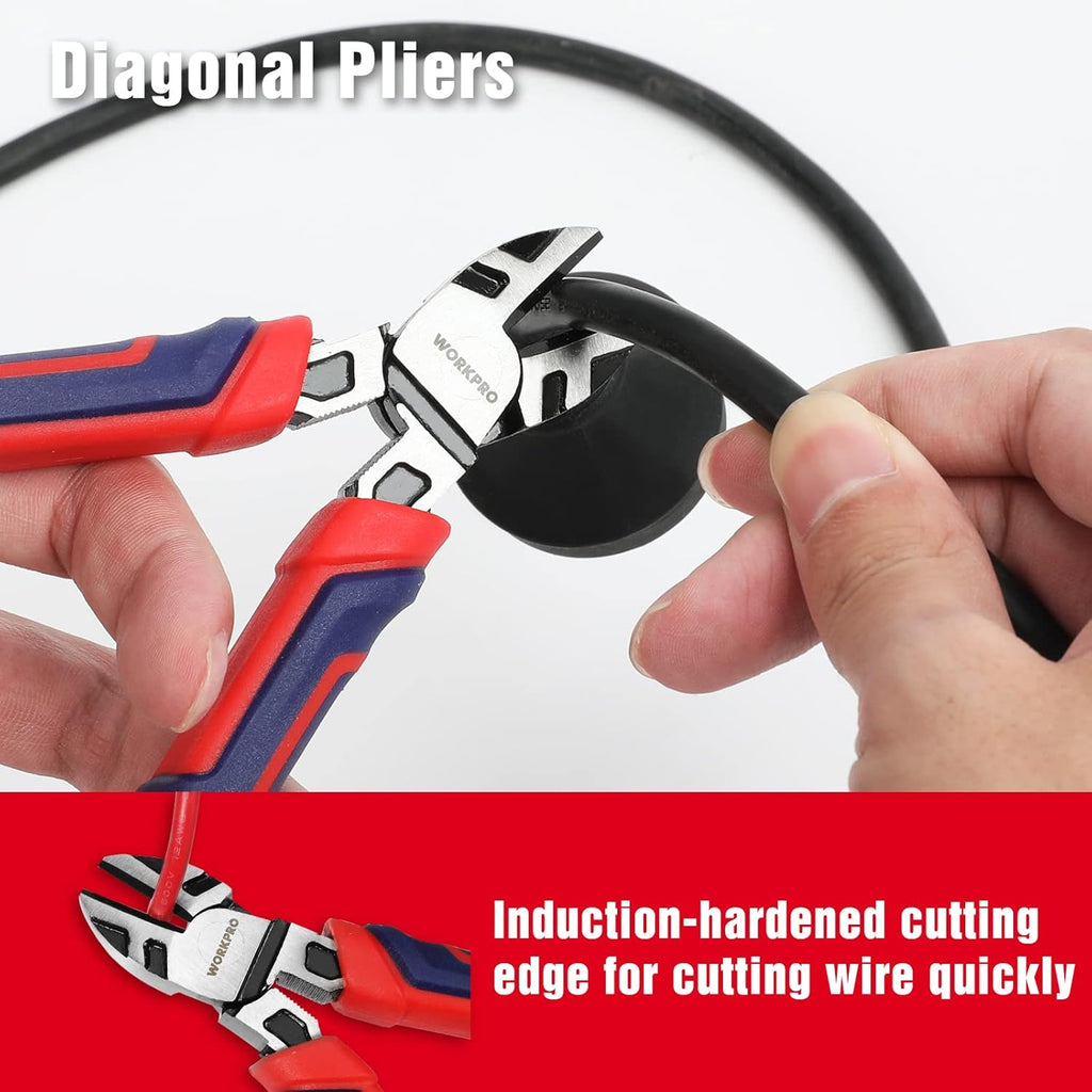 4-Piece Pliers Set - Premium CR-V Construction Tool Set Including Long Nose, Diagonal Cutting, Groove Joint and Slip