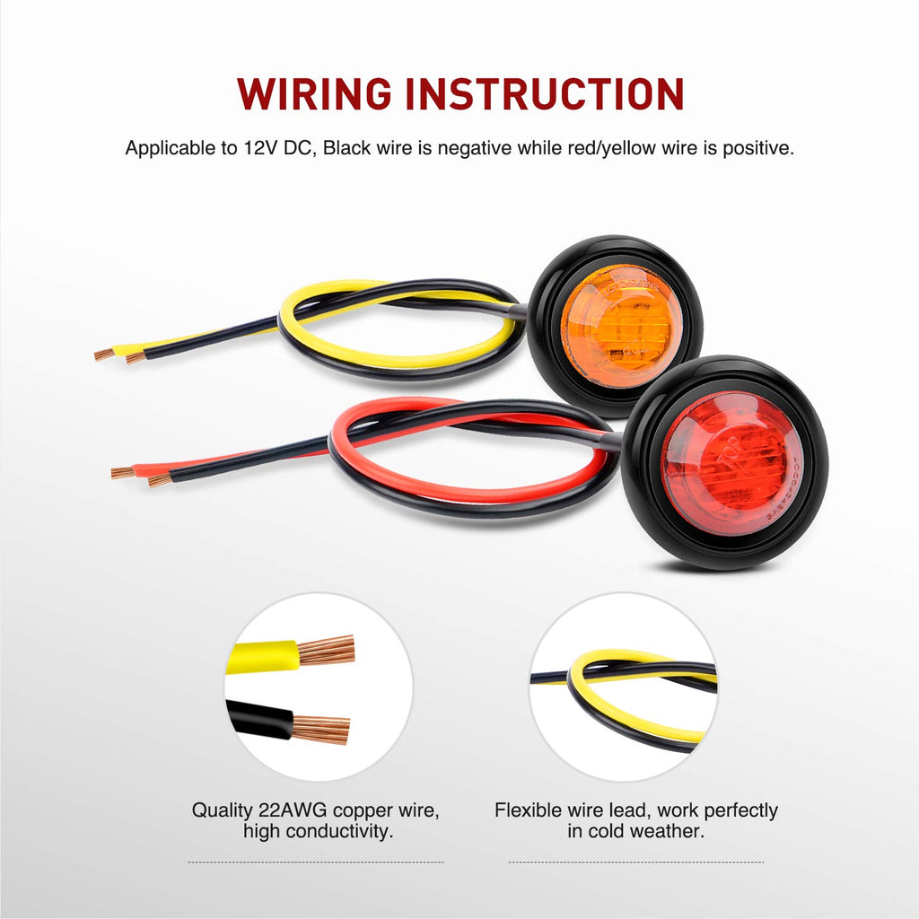 3/4" Round LED Clearance Marker Lights, Red & Amber, 10-Pack