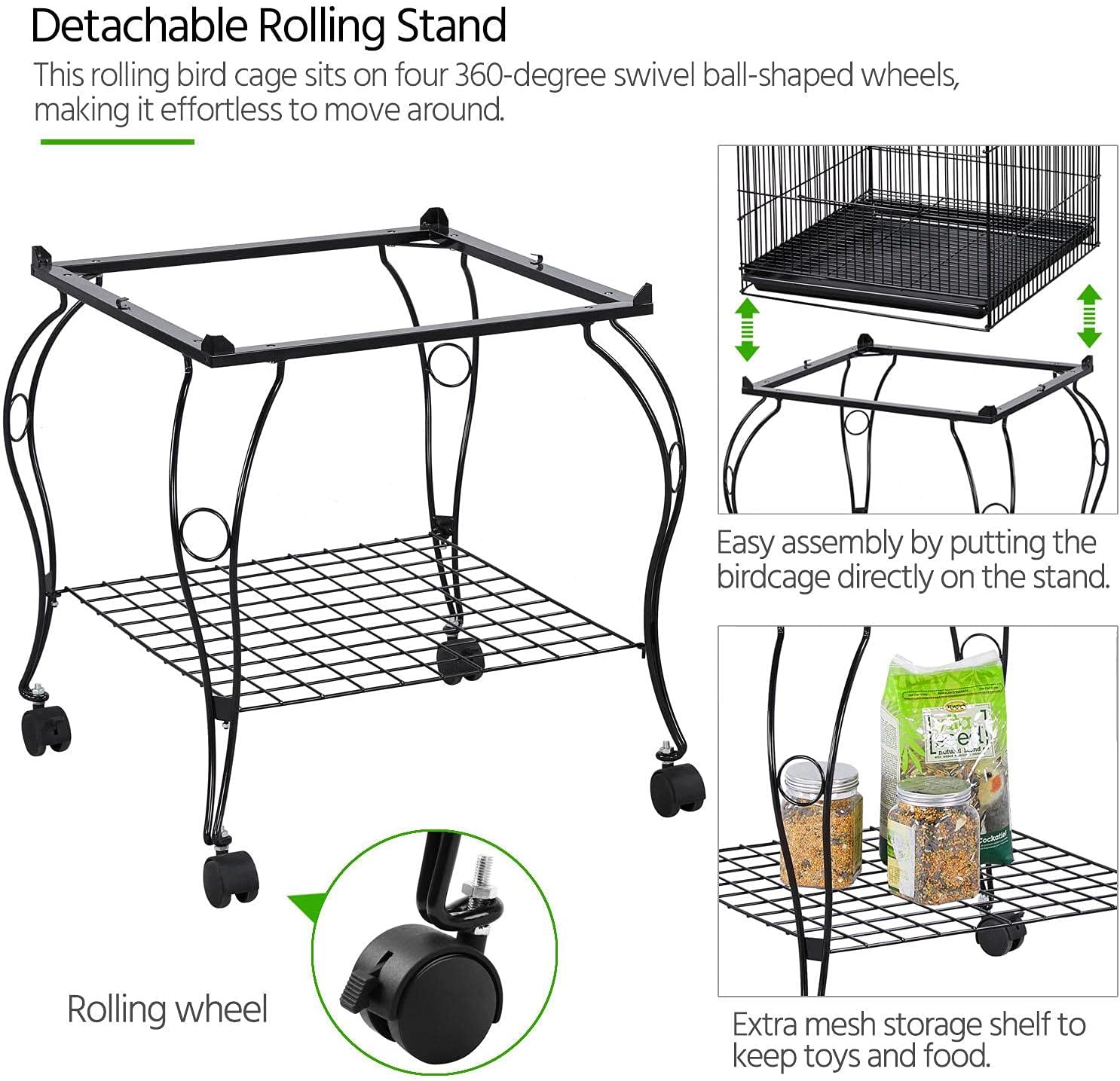59-Inch Rolling Standing Medium Dome Open Top Bird Cage for Parrots Cockatiels Sun Conures Parakeets Lovebirds