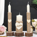 3 Pcs Rustic Unity Candles for Wedding Ceremony Set Mr and Mrs Burlap 1(5.9'') Pillar 2(9.8'') Taper Candles for
