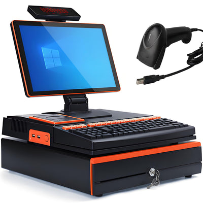 POS Cash Register 15.6'' Touch Screen with Built-in 58mm Thermal Receipt Printer Barcode Scanner, Printer, Cash