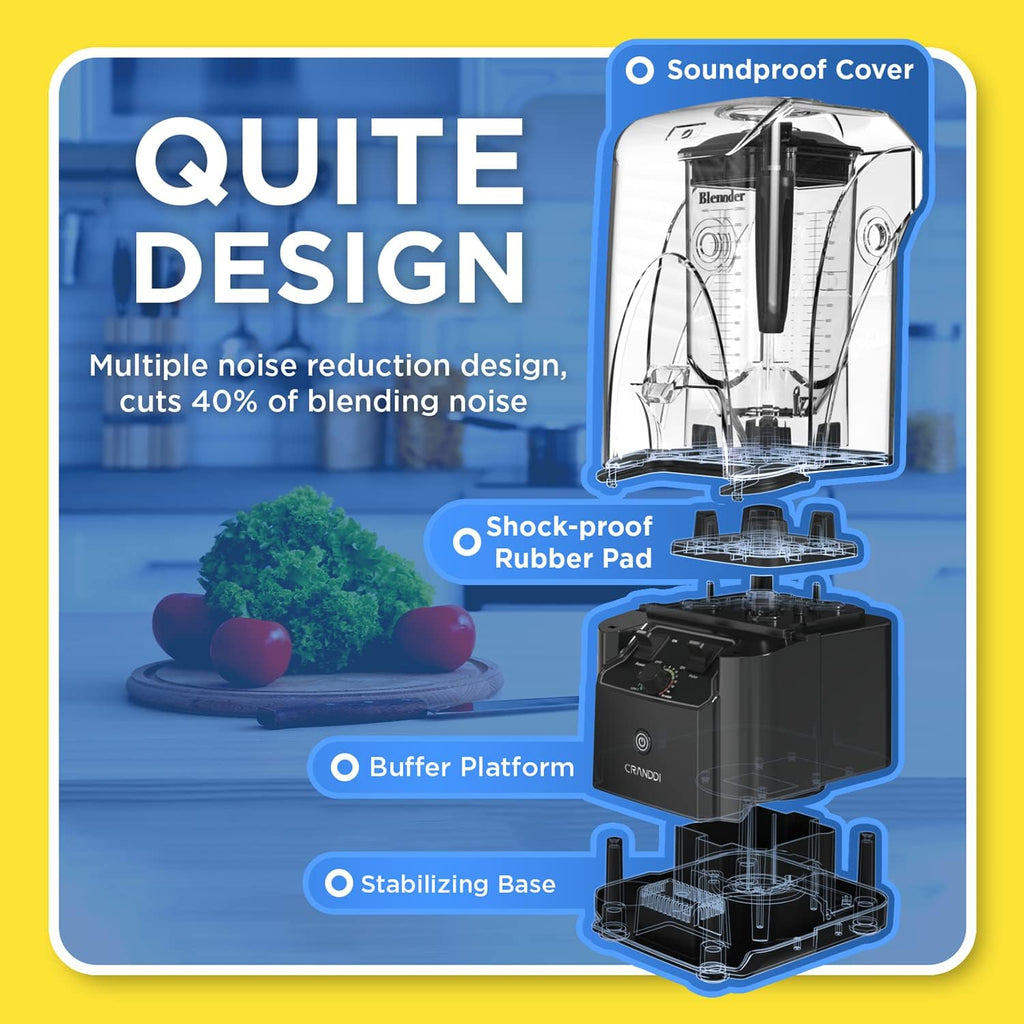 Quiet Commercial Blender,2200W,80oz,Home&Cafe Use, K90 Grey