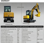 Powerful 3.5 Ton Mini Excavator Machine - Heavy-Duty with 25 HP Kubotadiesel EPA Engine, Air Conditioner & Pilot