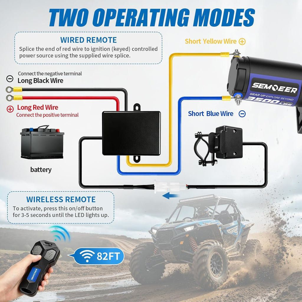 New 3500 lbs ATV Winch with Synthetic Rope & Wired Remote