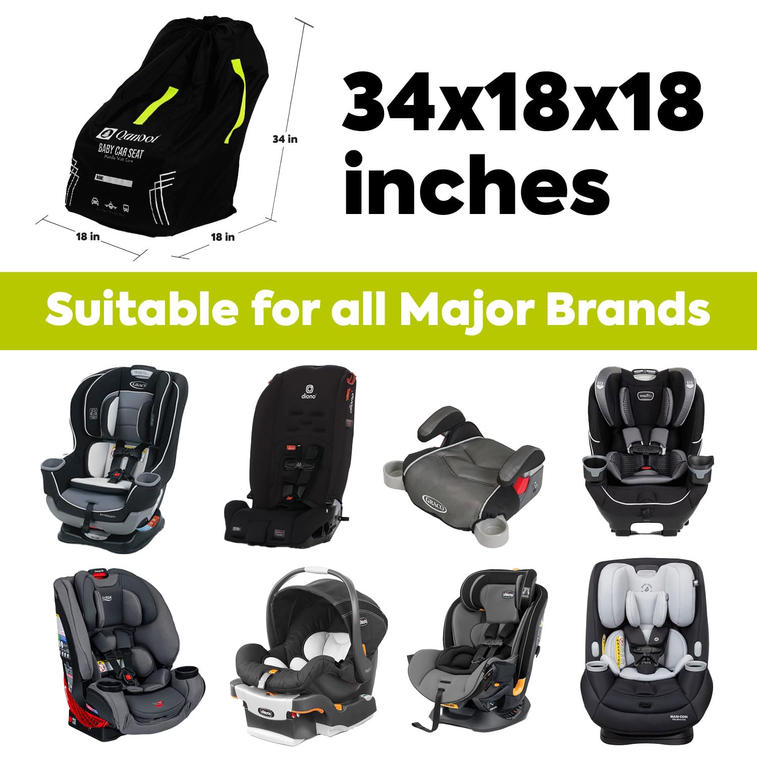 Infant Car Seat Travel Bag for Airplane - Durable Gate Check Bag for Car Seats that fits easily on Convertible Car