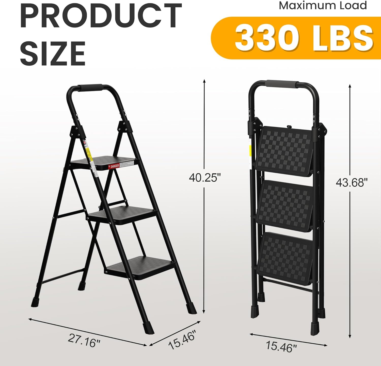 3 Step Ladder, Folding Step Stool with Wide Anti-Slip Pedal, Step Stool Foldable with Cushioned Handle for Home and