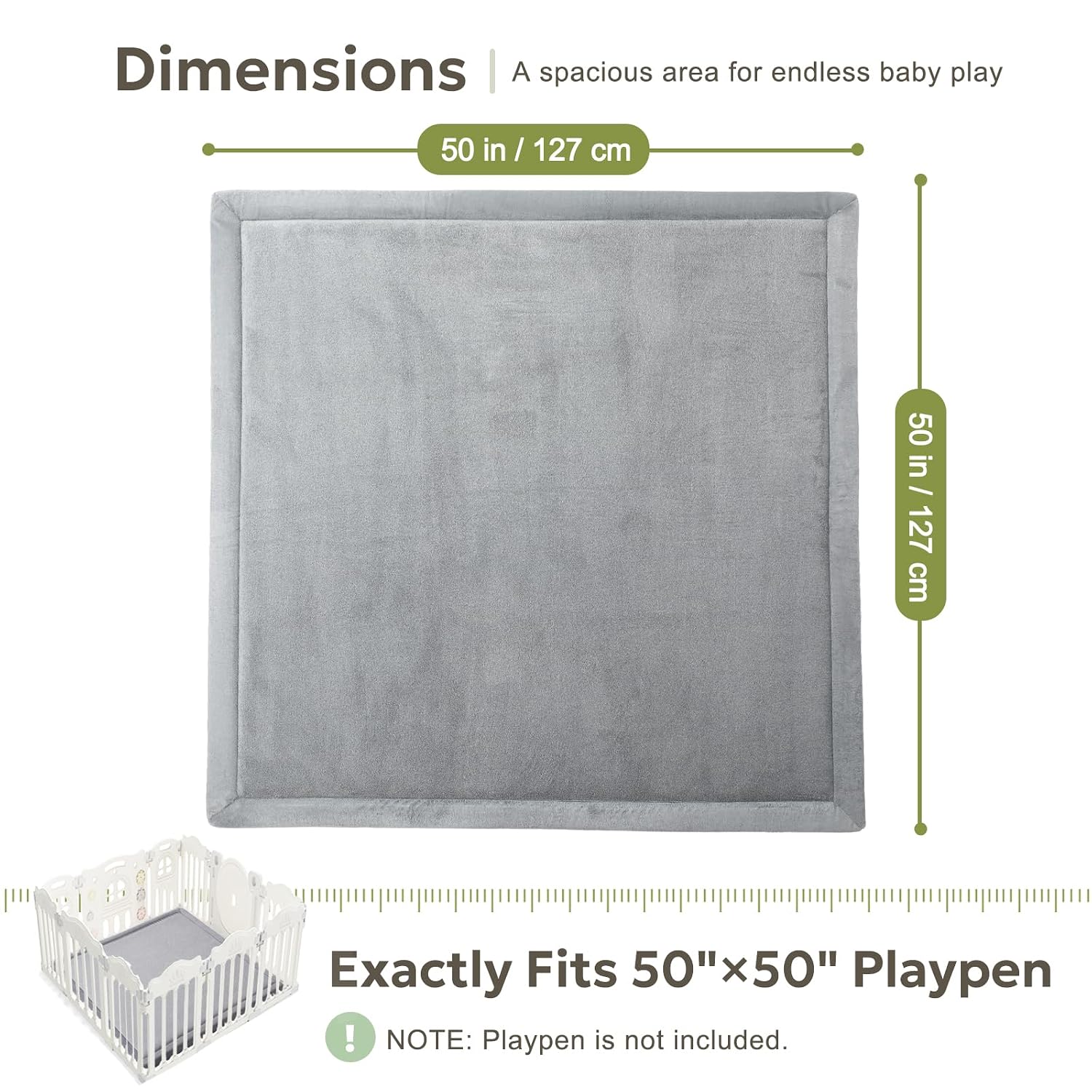 Ultra Soft 1.3" Thick Baby Play Mat for Floor, Large Velvet 50"x50" Playpen Mat for Babies, Toddlers, Infants, Kids