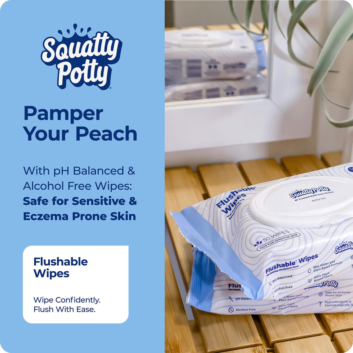Flushable Wipes - 6 Packs of 50 (300 Total Wet Wipes)