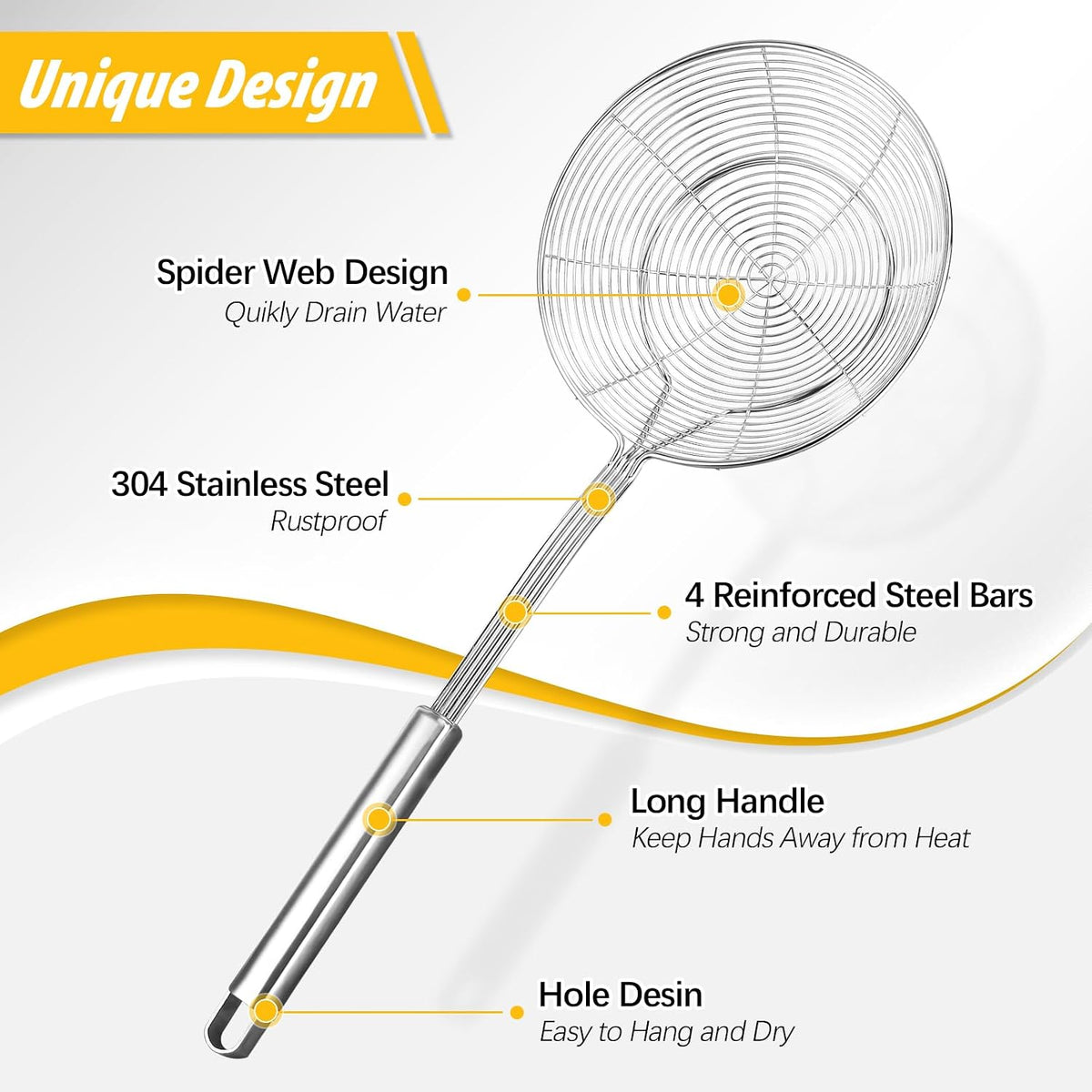 Large Stainless Steel Spider Strainer Long Handle, 2 Pack