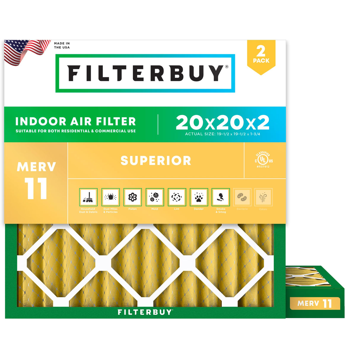 20x20x2 Air Filter MERV 11 Pet & Allergy Defense (2-Pack)