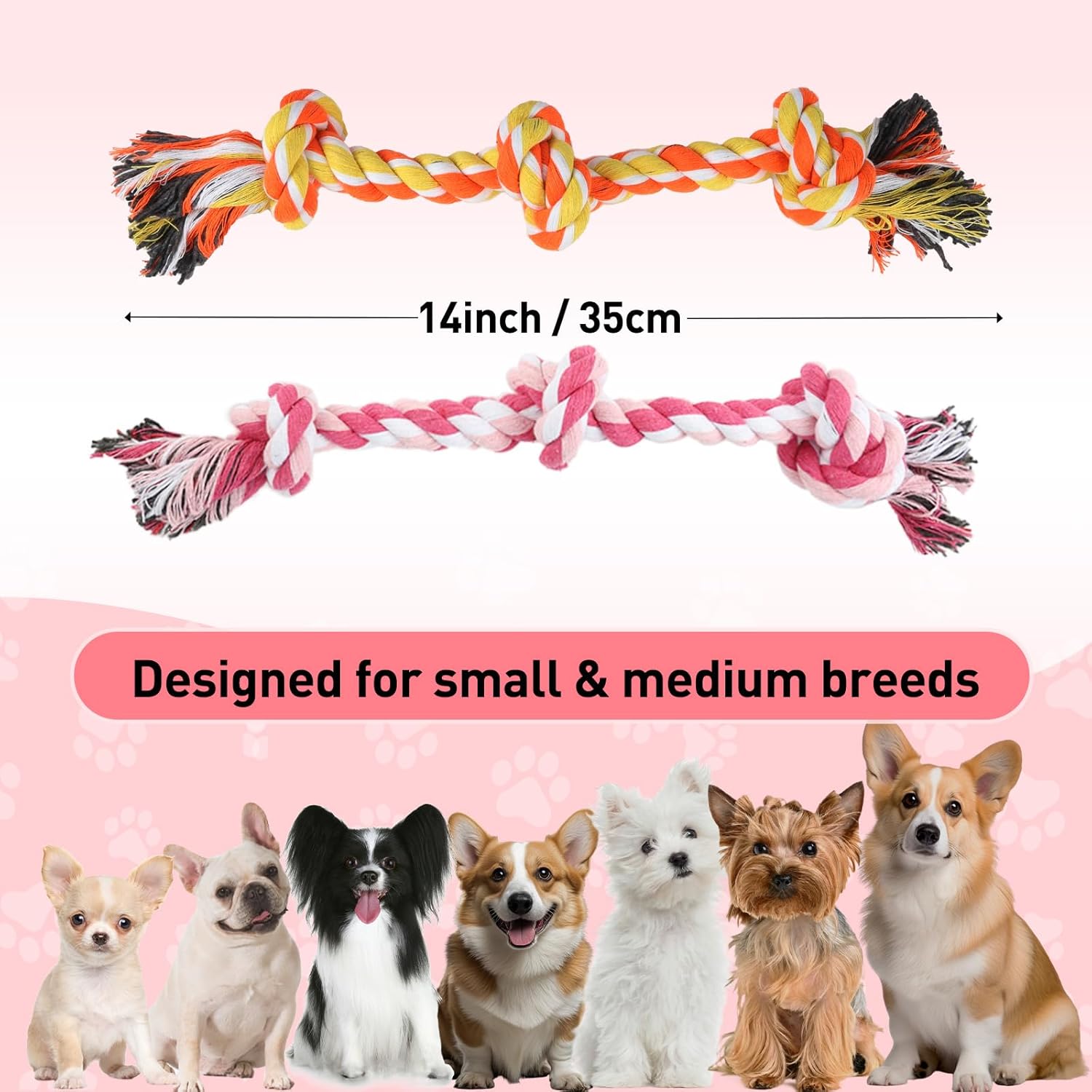 Dog Rope Toy 2 Pack, Rope Toys for Dogs, Chew Ropes for Small Breeds Puppies, Pull Toy for Tug of War, Energy
