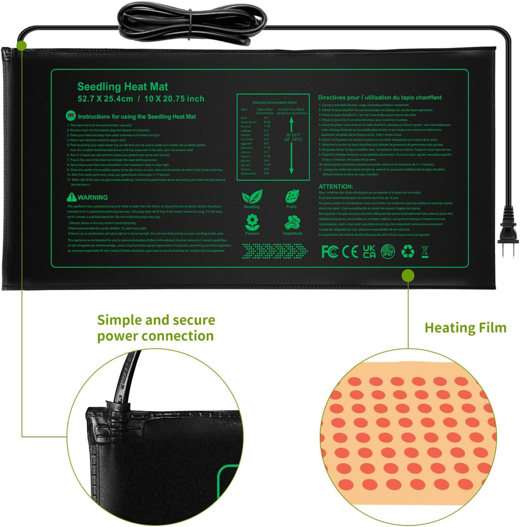 2 Pack Seedling Heat Mat, Durable Waterproof Seed Germination Heating Mat, Warm Hydroponic Plant Heating Pad