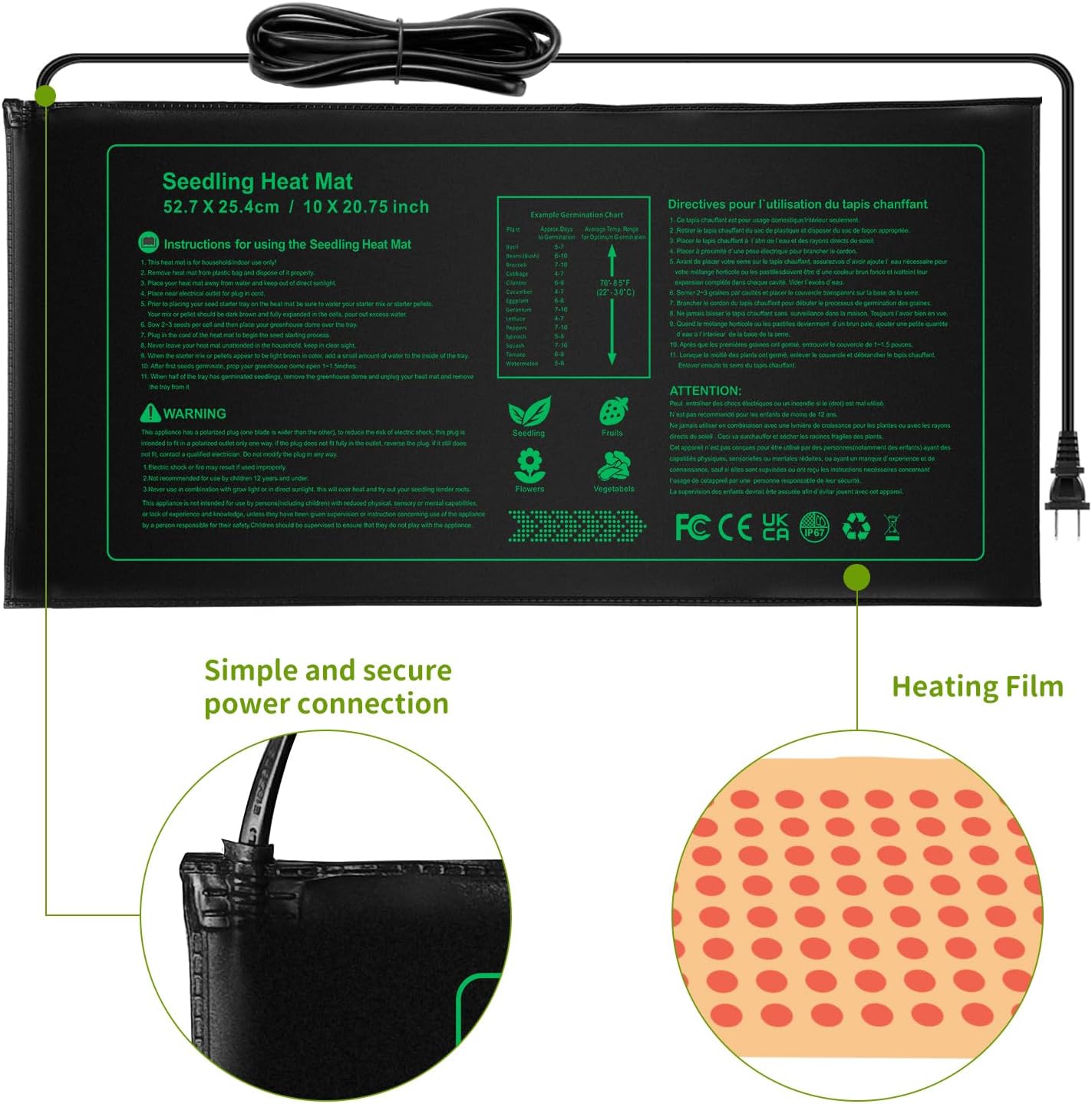 2 Pack Seedling Heat Mat, Durable Waterproof Seed Germination Heating Mat, Warm Hydroponic Plant Heating Pad