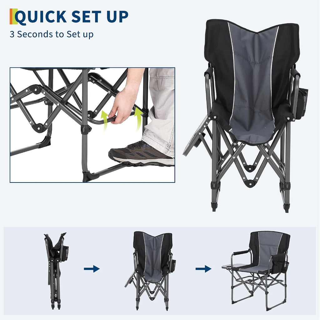 Oversized Directors Camping Chair for Adults, Heavy Duty Folding Camping Chair Supports 400 LBS, Portable Lawn Chair