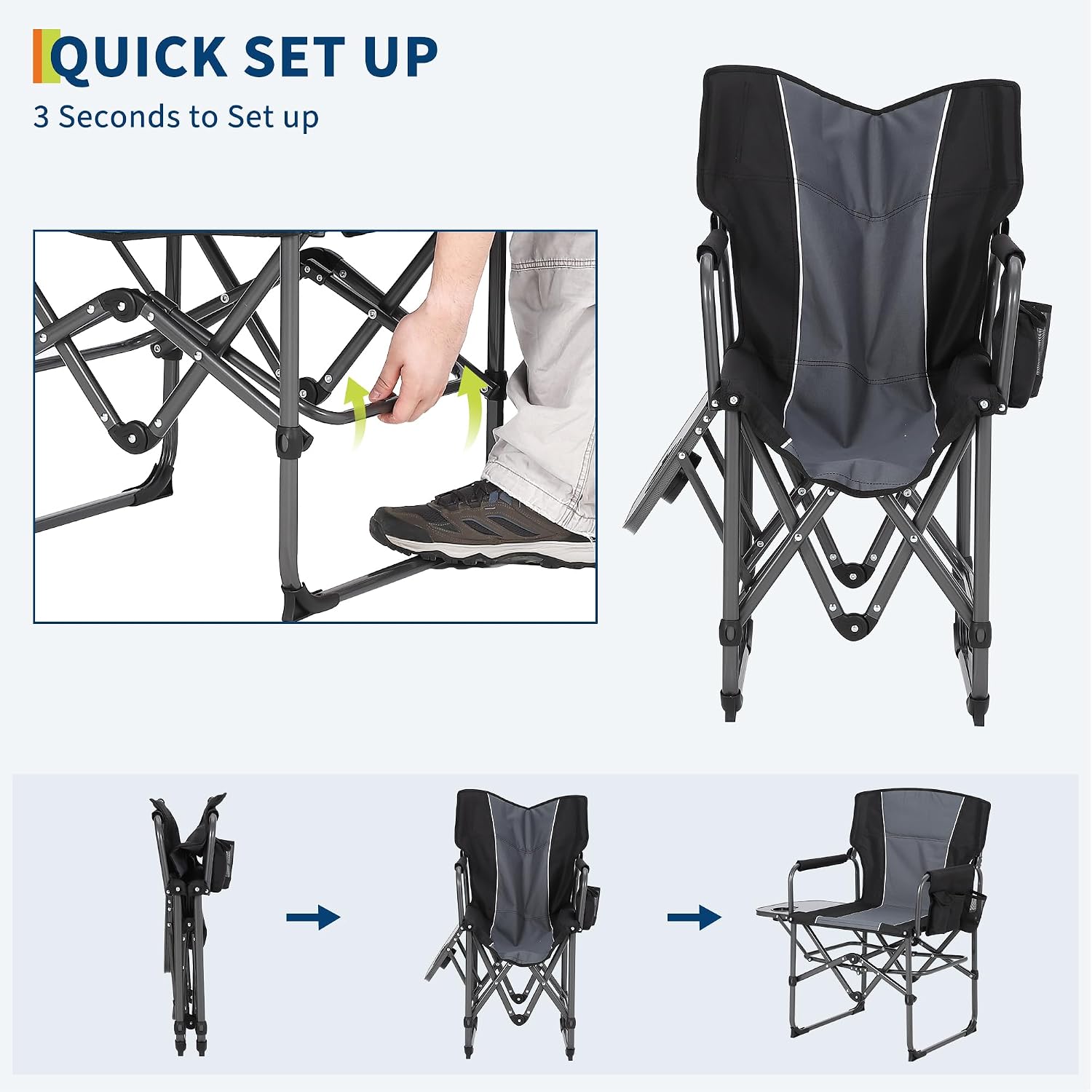 Oversized Directors Camping Chair for Adults, Heavy Duty Folding Camping Chair Supports 400 LBS, Portable Lawn Chair