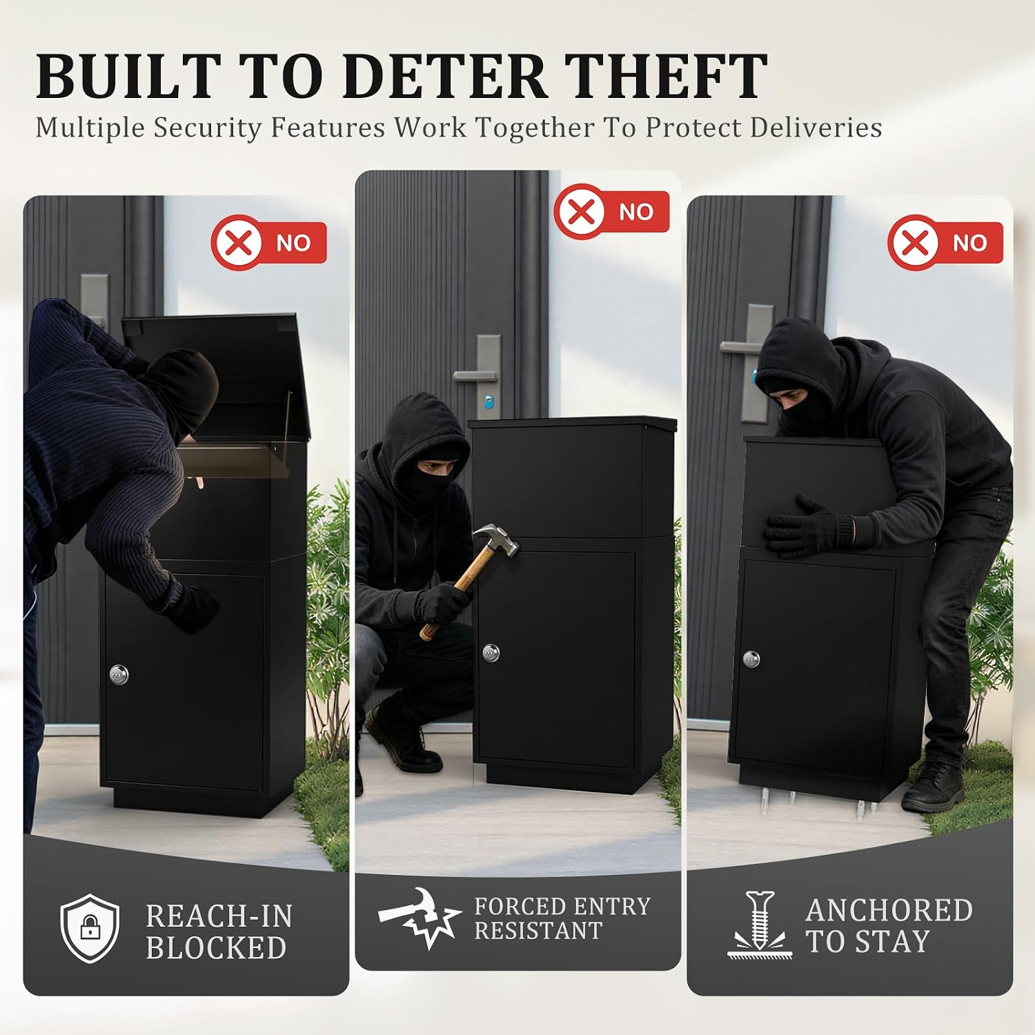 Package Delivery Box for Outside, Galvanized Steel with Code Lock | Raised bolt-down base, anti-theft drop slot