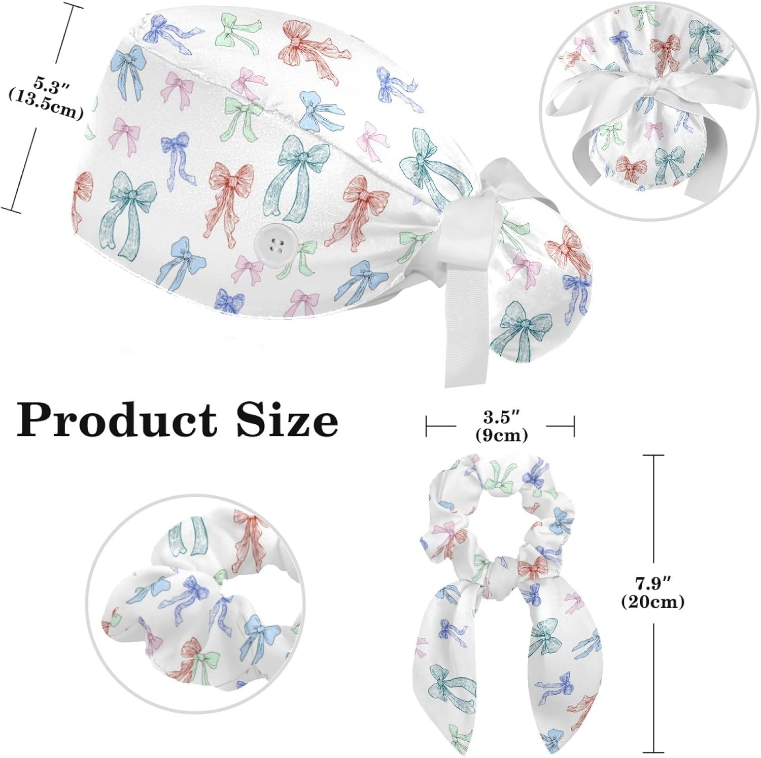 Scrub Caps Women Ponytail, Cute Print Surgical Cap with Bouffant Scrunchie