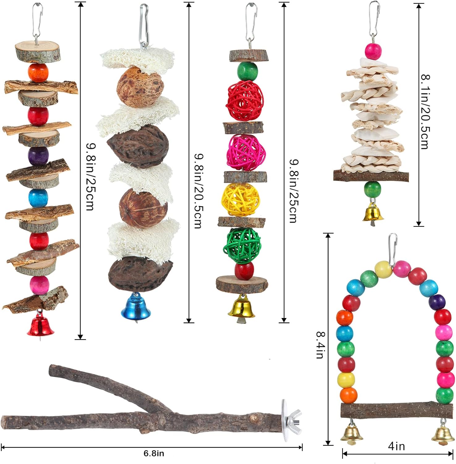 Bird Perch Bird Toys Parakeet Toys,Bird Cage Accessories Wooden Chew Toys Perch Stand for Parrot Conure Cockatiel