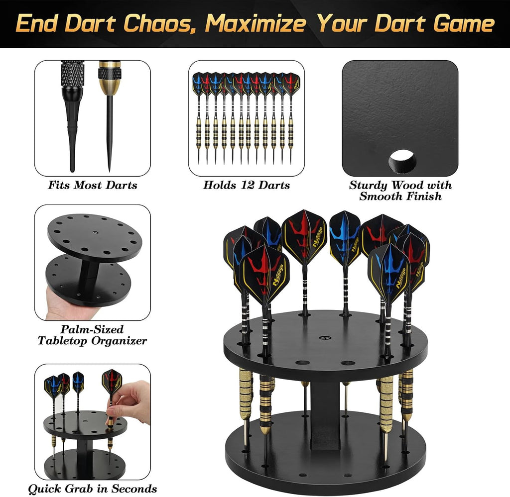 Wooden Dart Holder Stand for Desk or Shelf – Holds 12 Fully Assembled Steel or Soft Tip Darts – Compact Tabletop